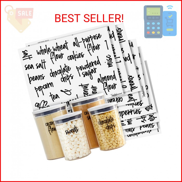 Talented Kitchen Pantry Labels for Food Containers – 157-Piece, Black Script Vin