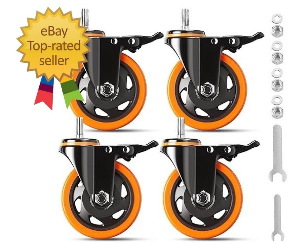 4 Inch Caster Wheels 2200Lbs, Threaded Stem Casters Set of 4 Heavy Duty, 1/2"-13