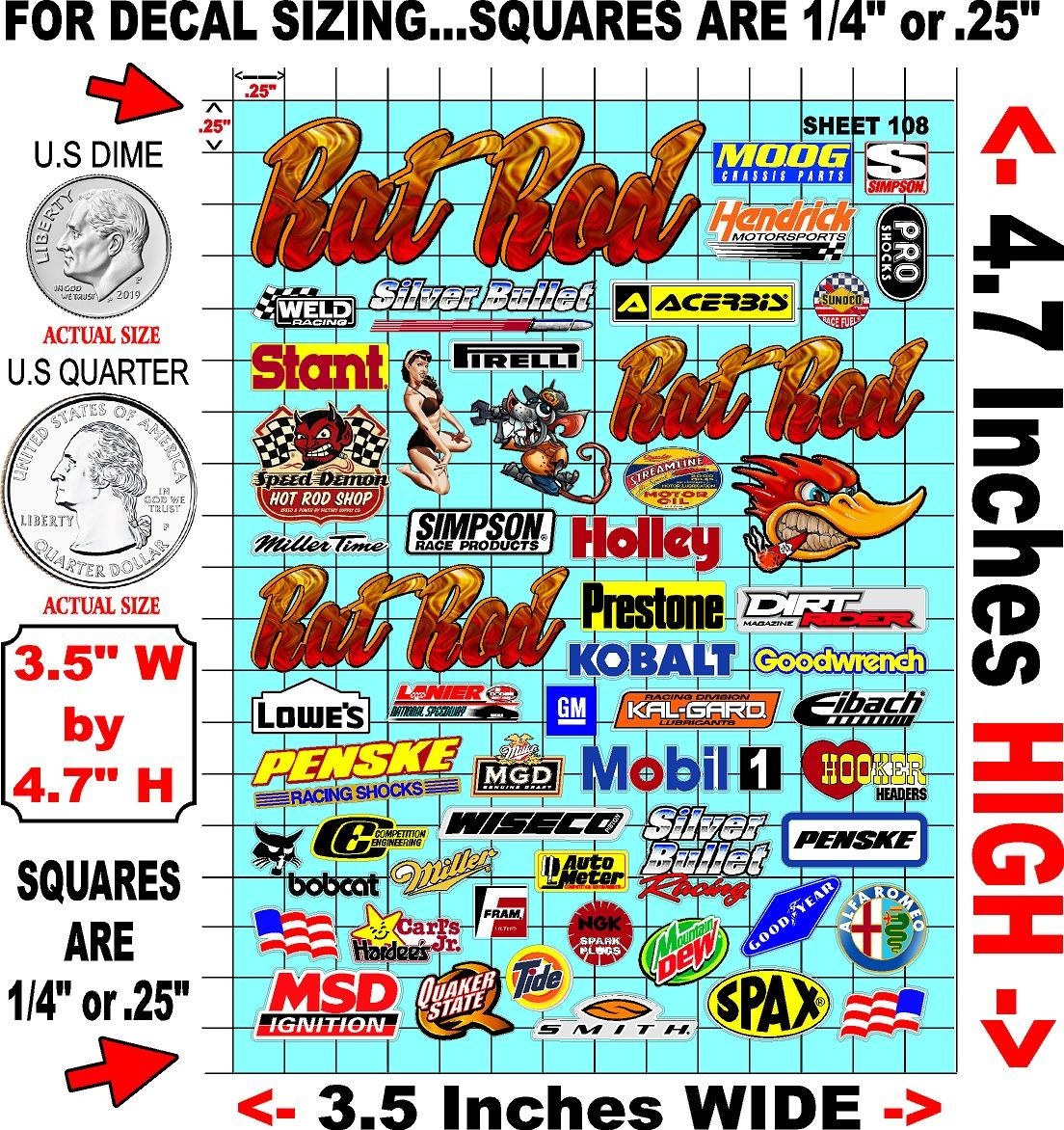 White Vinyl Sticker Sheet 108 ratrodf1-R/c Model Decal fits 1/24-1/16 Scale CUT