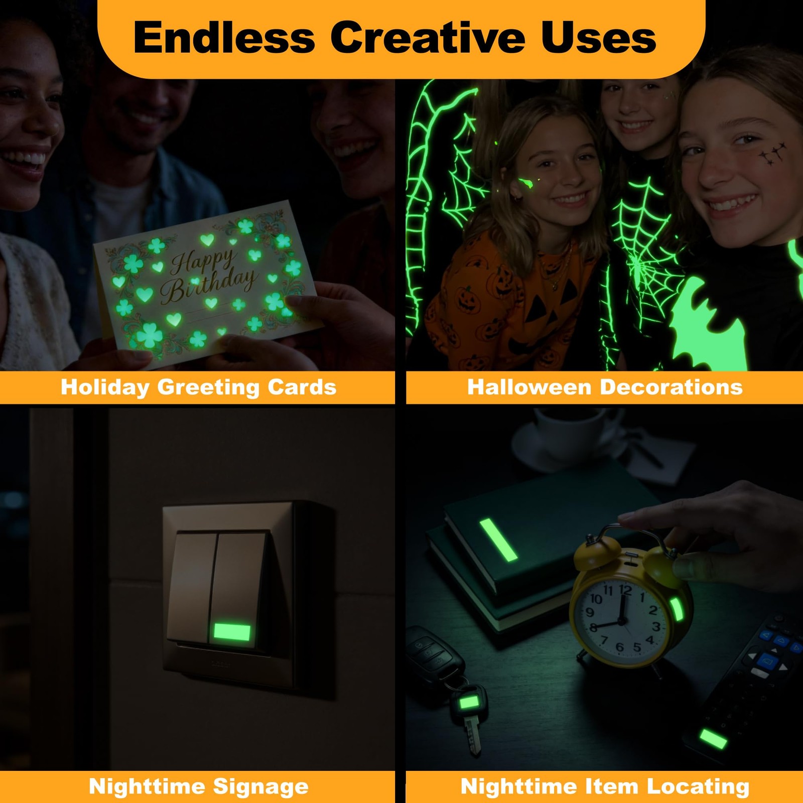 Extra Bright Glow in The Dark (Photoluminescent) Papers, Strong Adhesive, DIY.