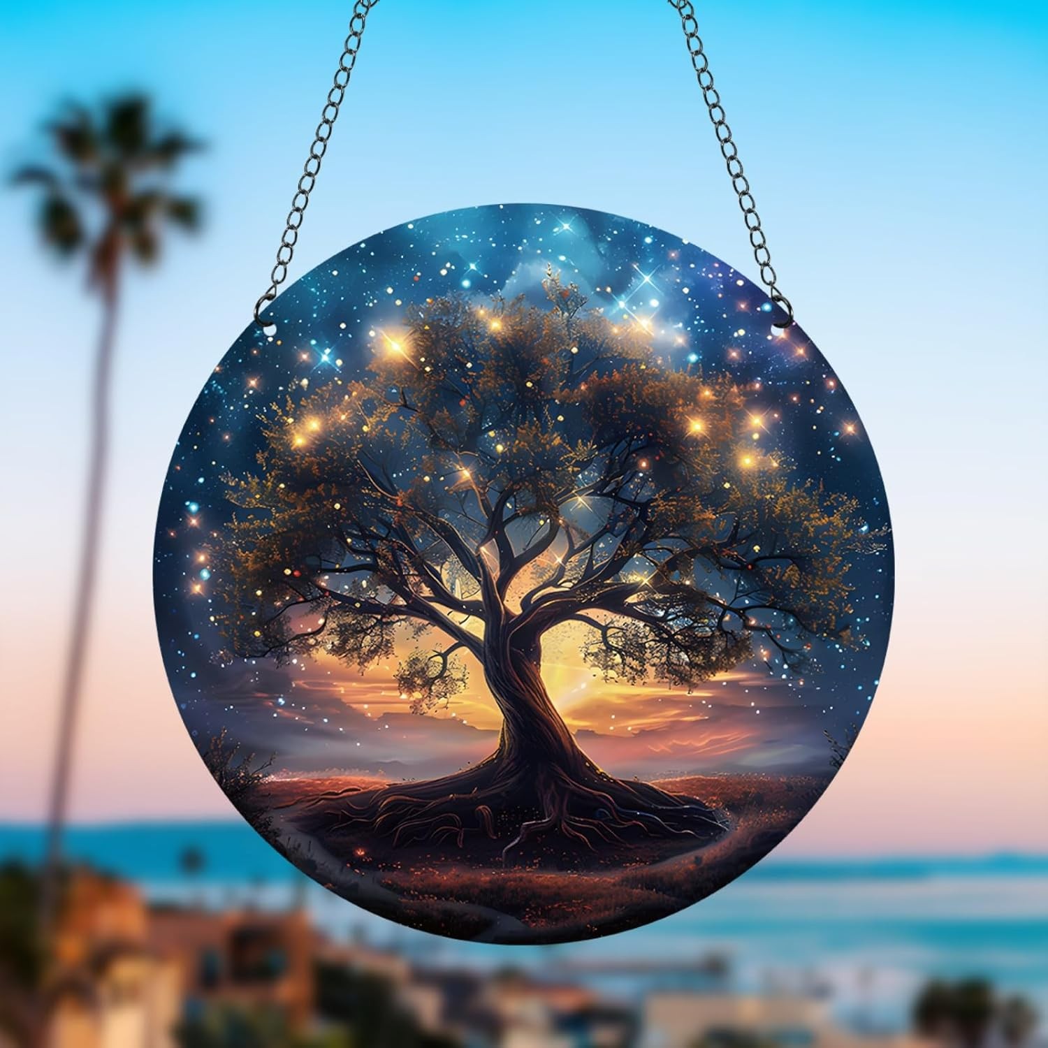 11.8 Inches Tree of Life Acrylic Window Hanging Decor Stained Glass Panels Stars