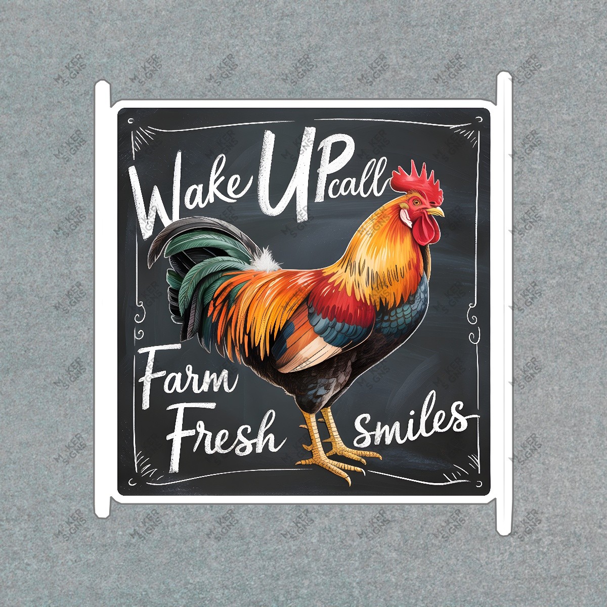 Vibrant Rooster Sign Wake Up Call Farm Fresh Smiles Rustic Kitchen #8195