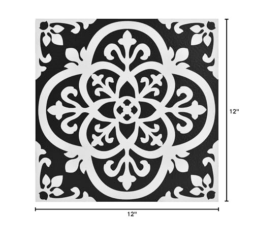 FloorPops Black Gothic Peel & Stick Floor Tiles, 12"L x 12"W x 0.06"T,