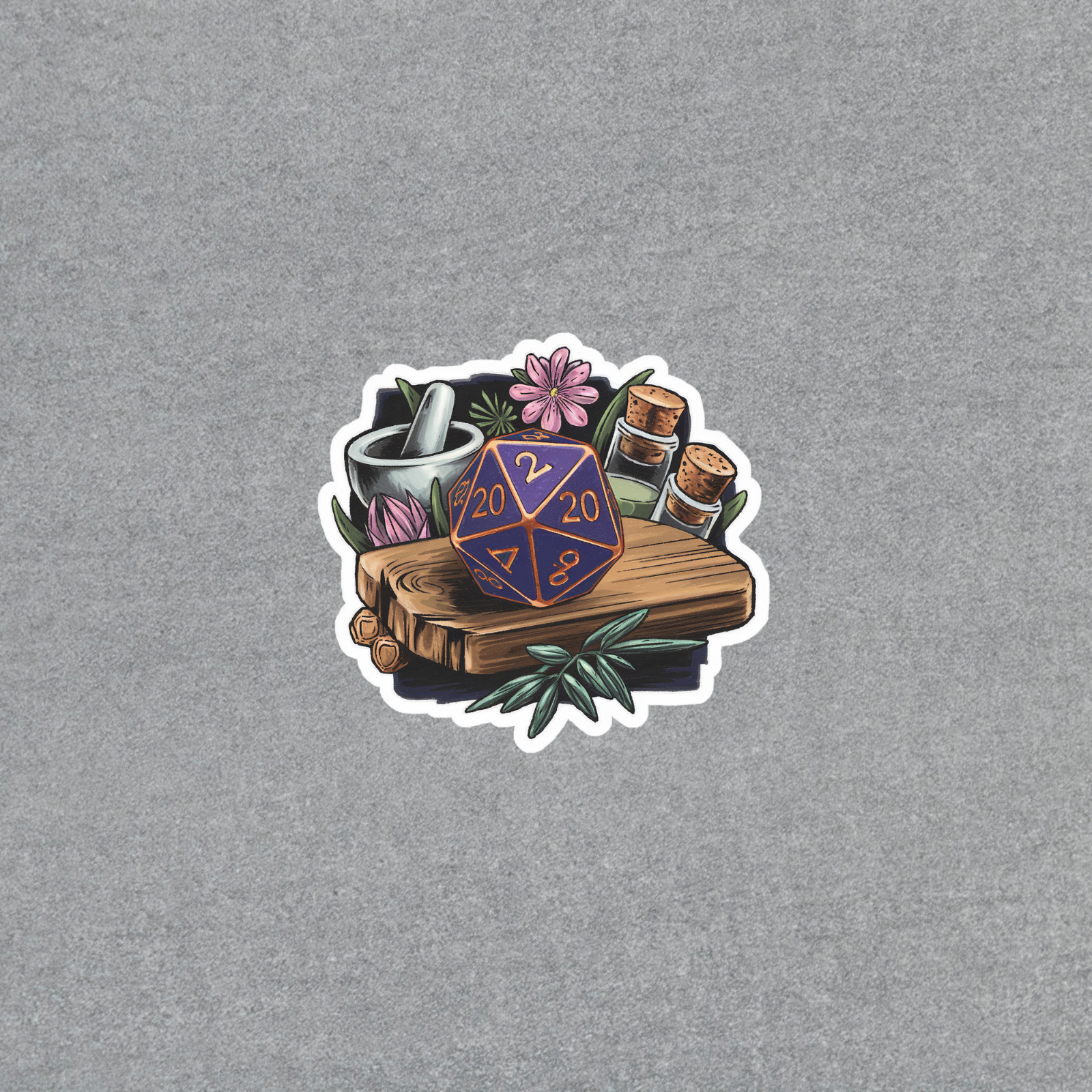 D20 Dice Botanical Sticker – Dungeons and Dragons Inspired Floral RPG Decal #548