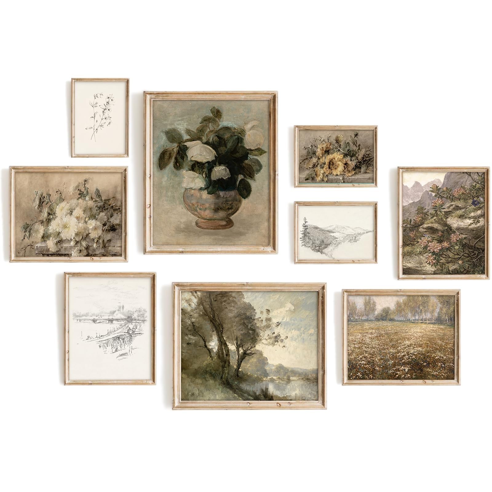 9Pcs Vintage Wall Art Decor Prints Neutral Gallery Farmhouse Wall Decor Natur…