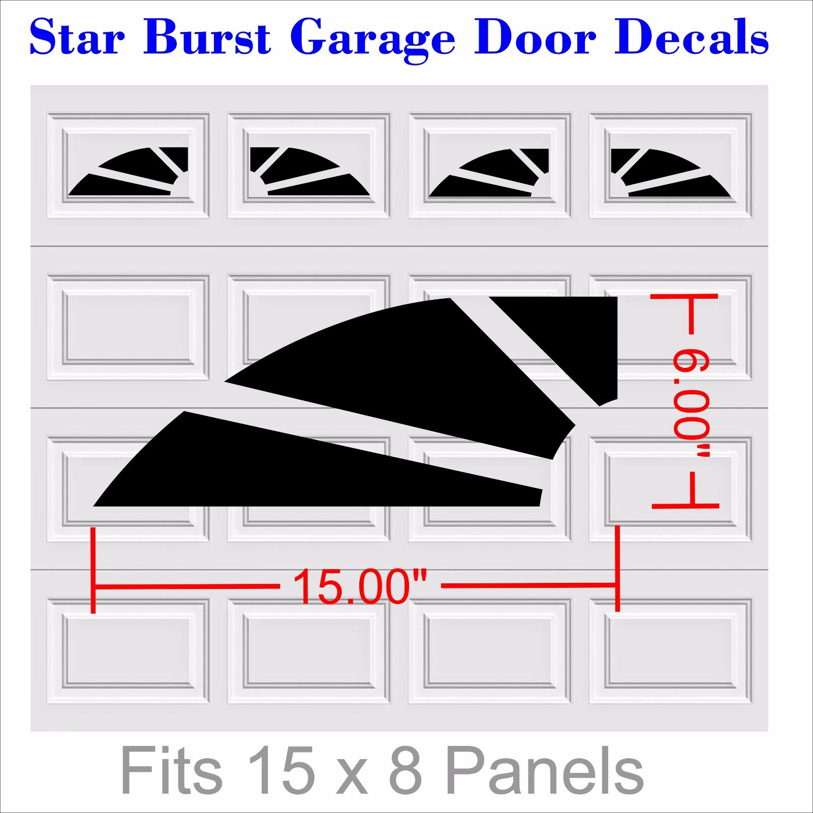 Starburst Faux Window Garage Door Vinyl Decals Fits 8 x 15 & up Style A2