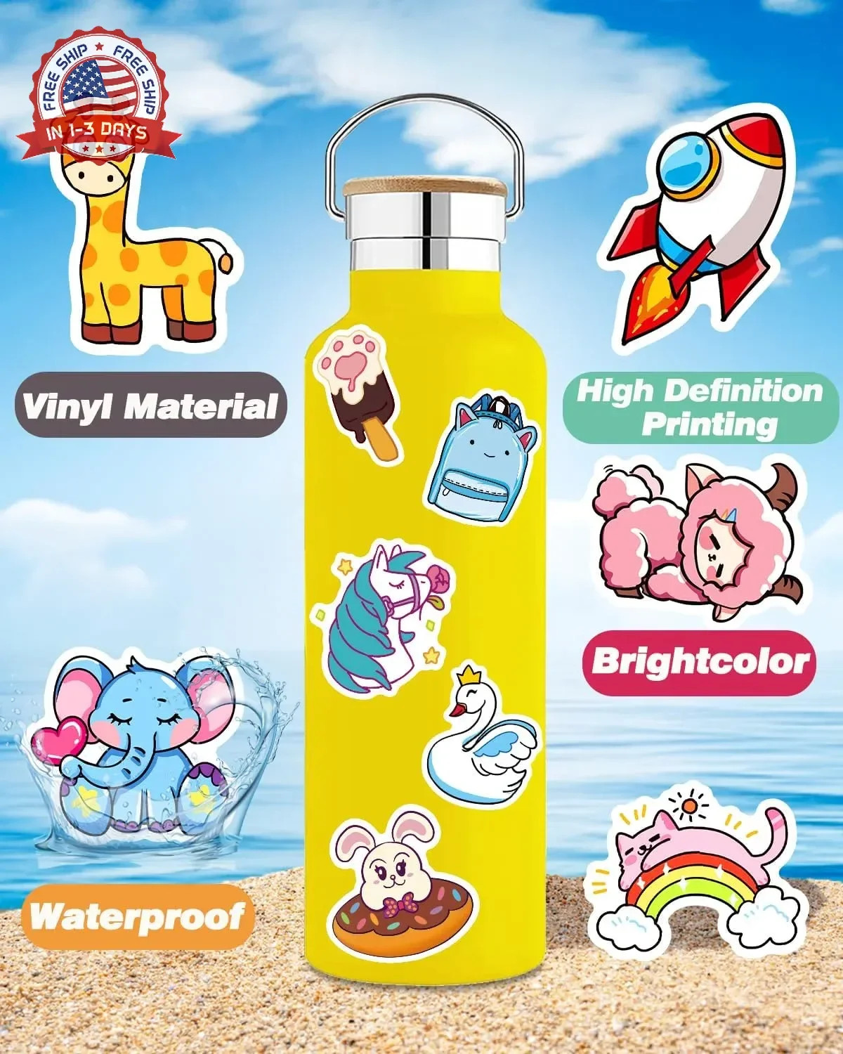 Stickers for Kids, 600Pcs Cute Water Bottle Stickers for Teens, Vinyl Waterproof