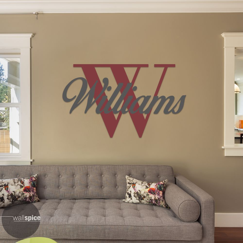 Personalized Family Name Monogram With Initial (2 Color Combo) Vinyl Wall Decal