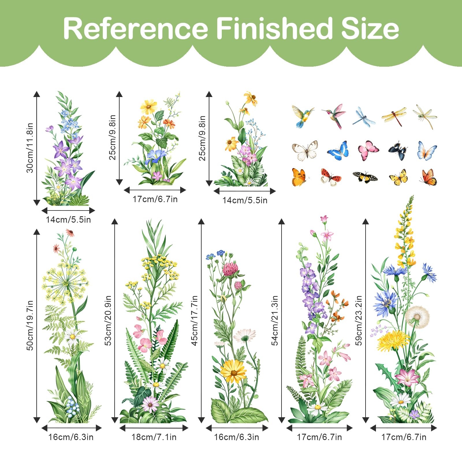 Wildflower Wall Decals Spring Summer Flower Floral Grass Wall Decals with But…