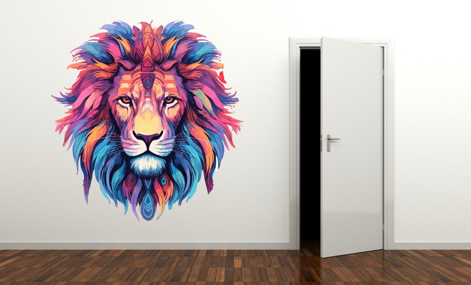 Colorful Lion Head Wall Decal Geometric Animal Vinyl Sticker Tribal Mural M-111