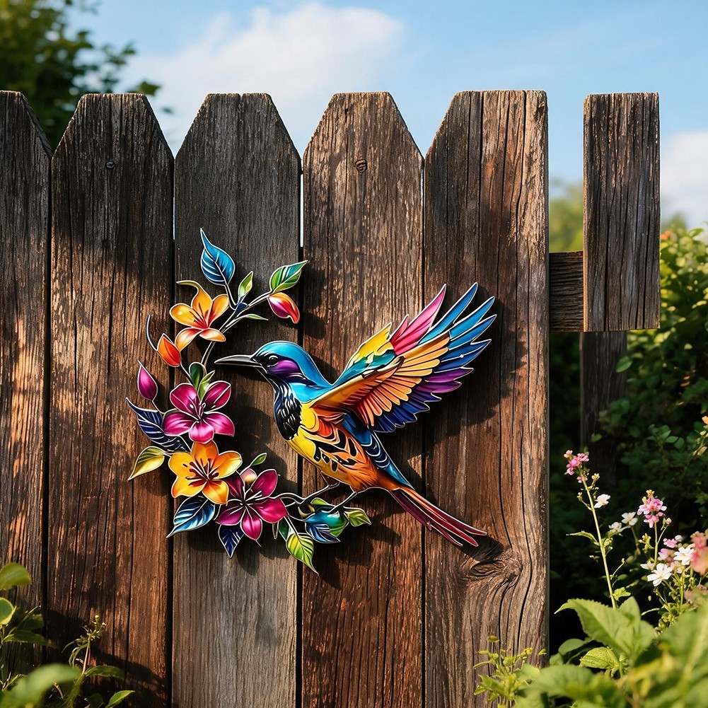 Metal 3D Hummingbird Wall Decor Colorful Design 11.8 x 10.5 Inches Weatherproof