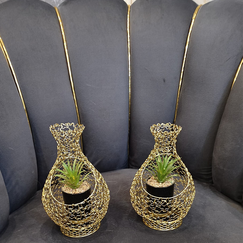 Handcrafted Gold Wire Vase with Artificial Plant – Elegant Home Décor Piece 2135