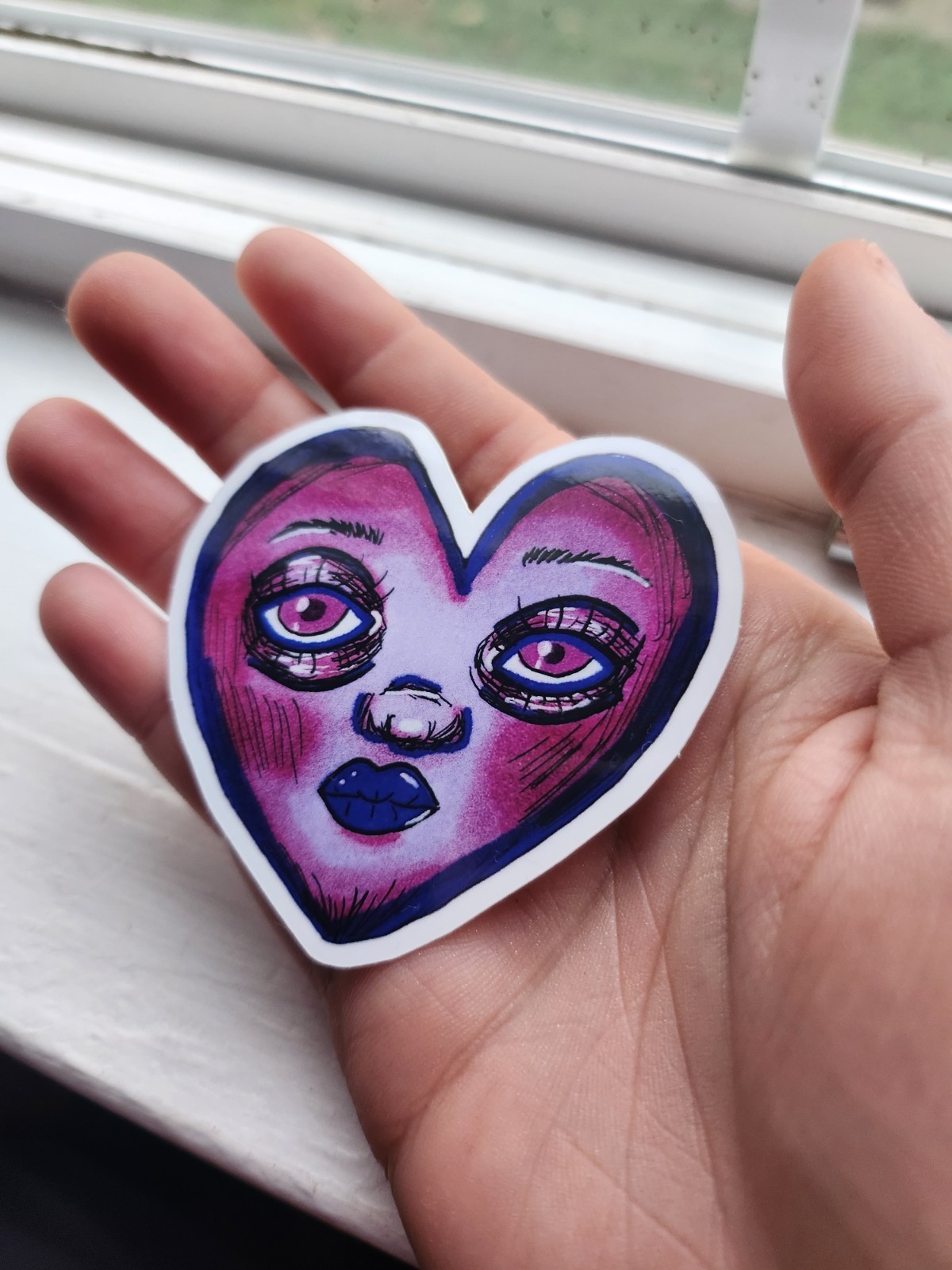 Heart Shaped Vinyl Decal Sticker, Pink Blue White, For Door Window Wall