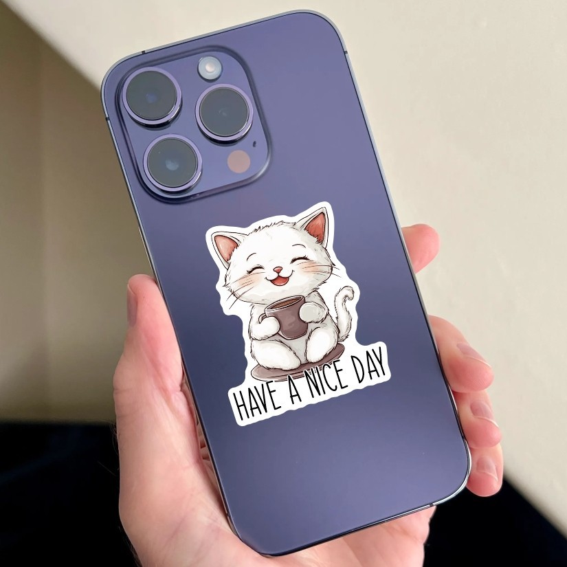 Have a nice day!, Cute Cat Sticker, Peel N' Stick, Different Sizes