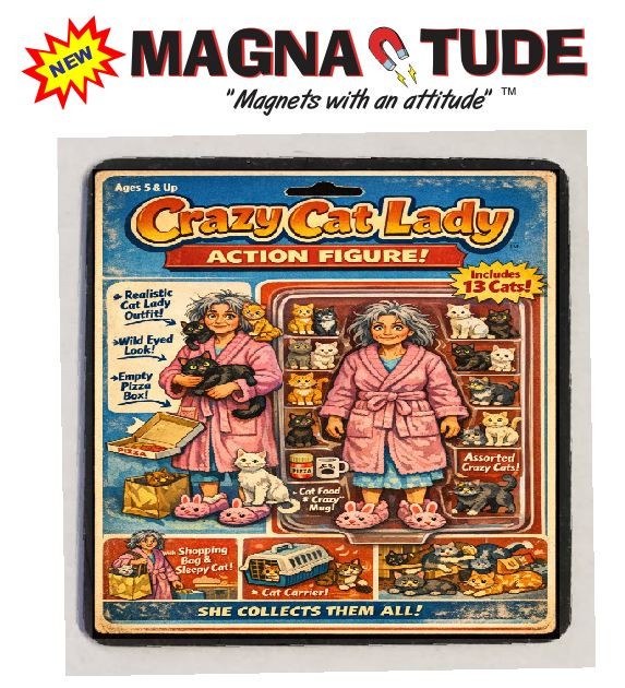 Action Figure Crazy Cat Lady Refrigerator Magnet M261