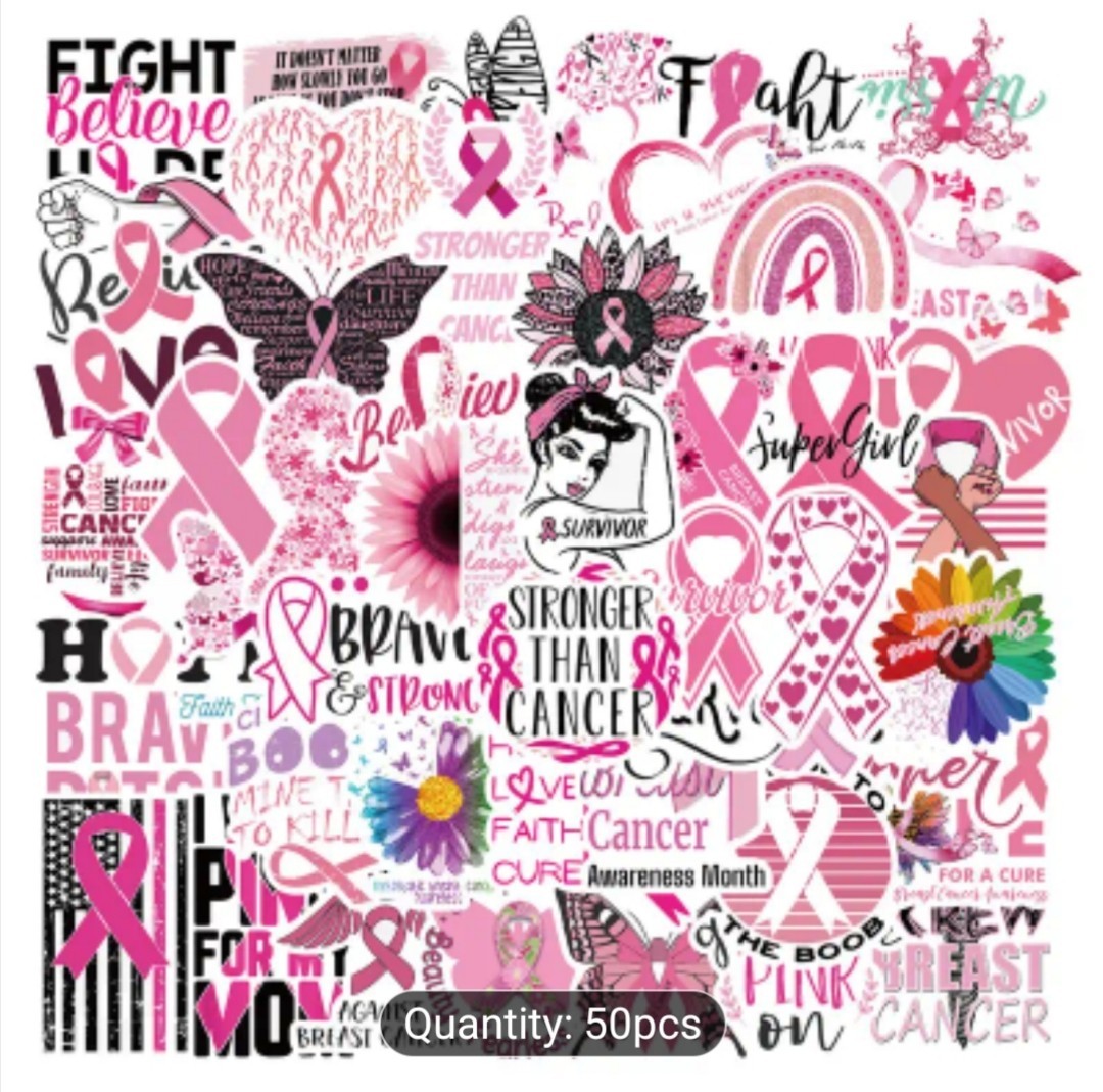 20 PCS Breast Cancer Awareness Survivors Pink Ribbon Stickers BRAND NEW Set 2