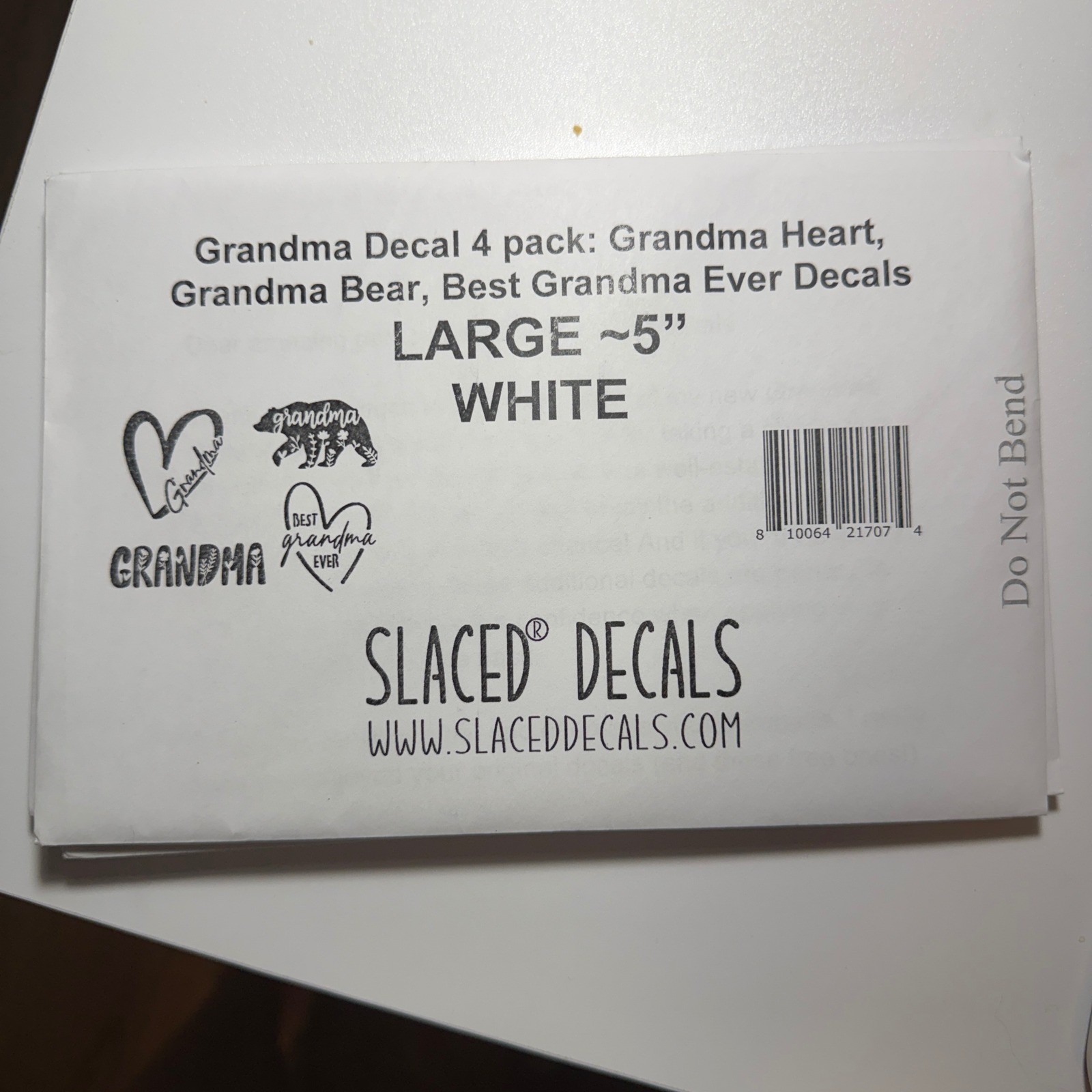 Grandma Vinyl Decal Stickers ~5 In White Heart Bear Best Grandma Ever 4 Pack NEW