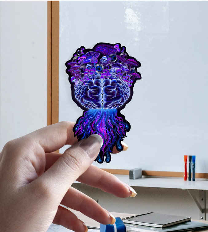 Trippy Mushroom Brain Sticker – Shroomaniac Brand – multiple sizes, High Qualtiy