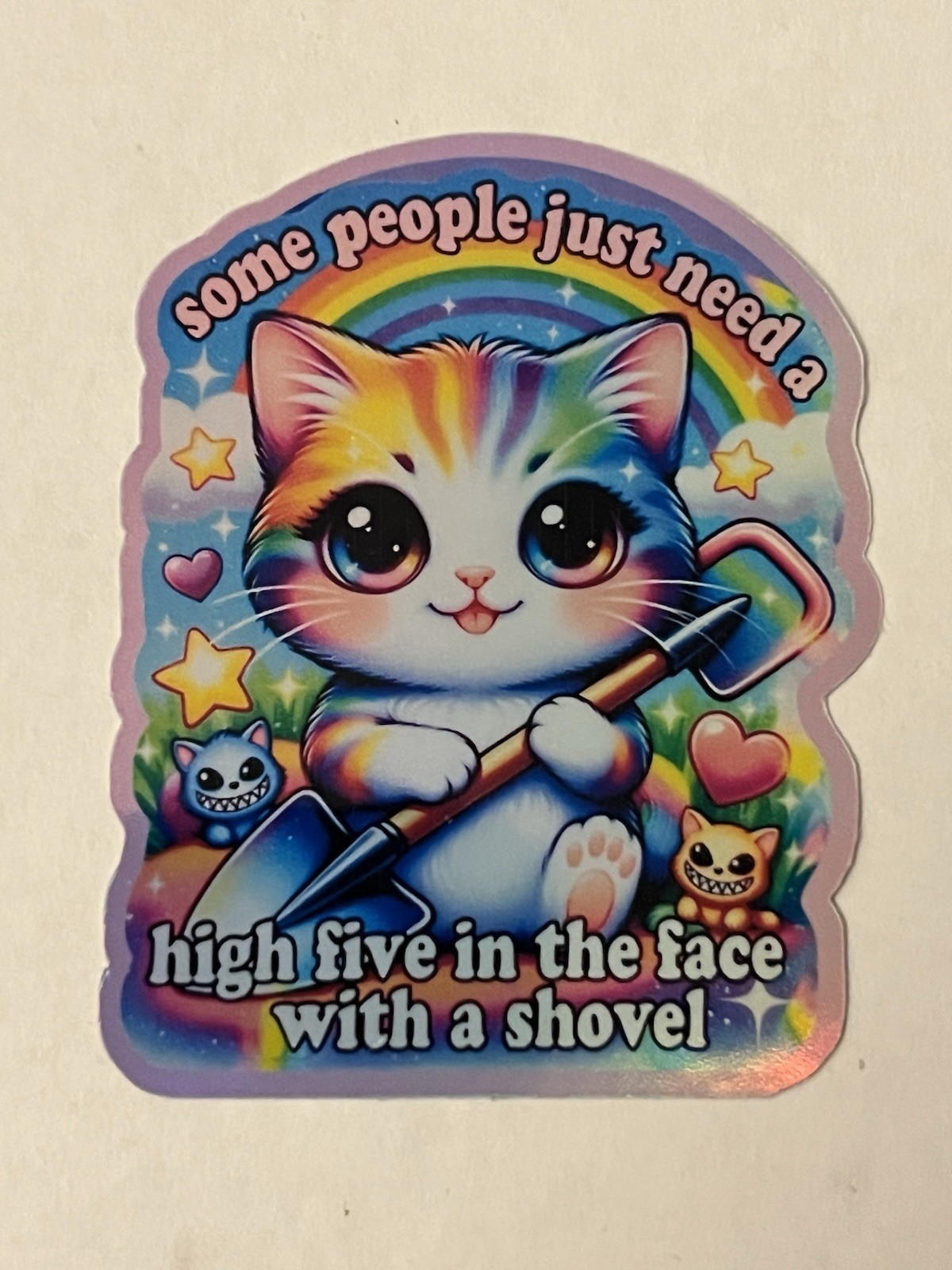 Funny Rainbow Kitten Dark Humor Waterproof Holographic 3 Inch Sticker