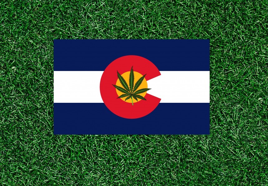 Colorado State Flag with marijuana leaf vinyl sticker decal – many sizes