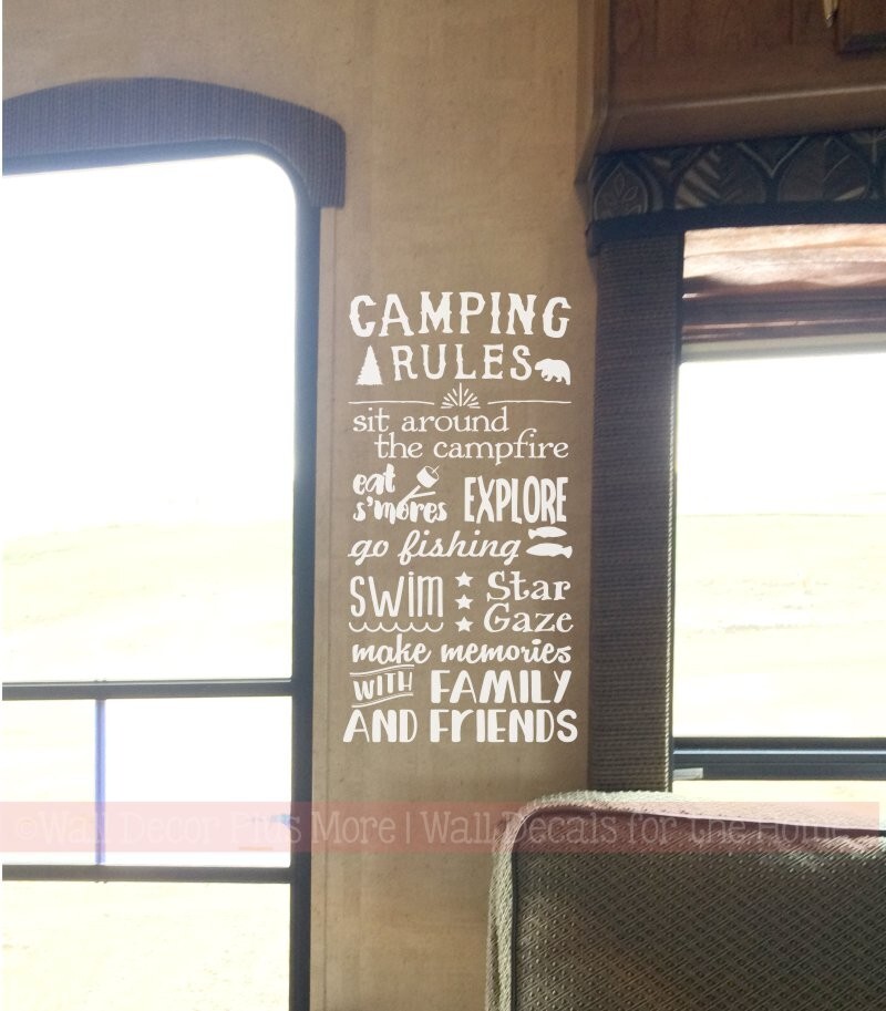 Camping Rules Subway Art Wall Decals Sticker Camper RV Camp Quote Saying 37×20