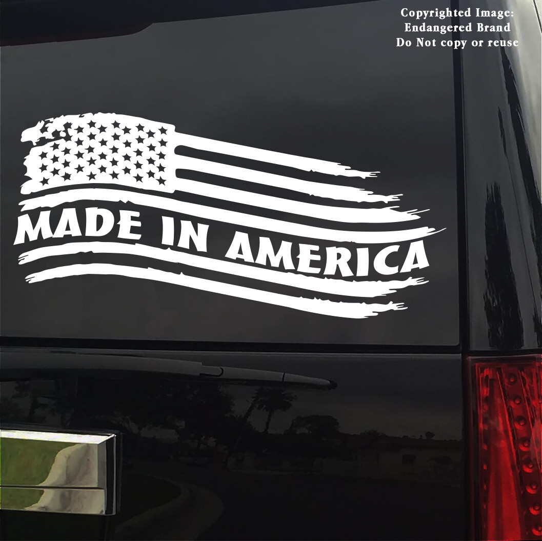 Made in America Tattered Flag Stars Left sticker decal NRA 2nd Amendment