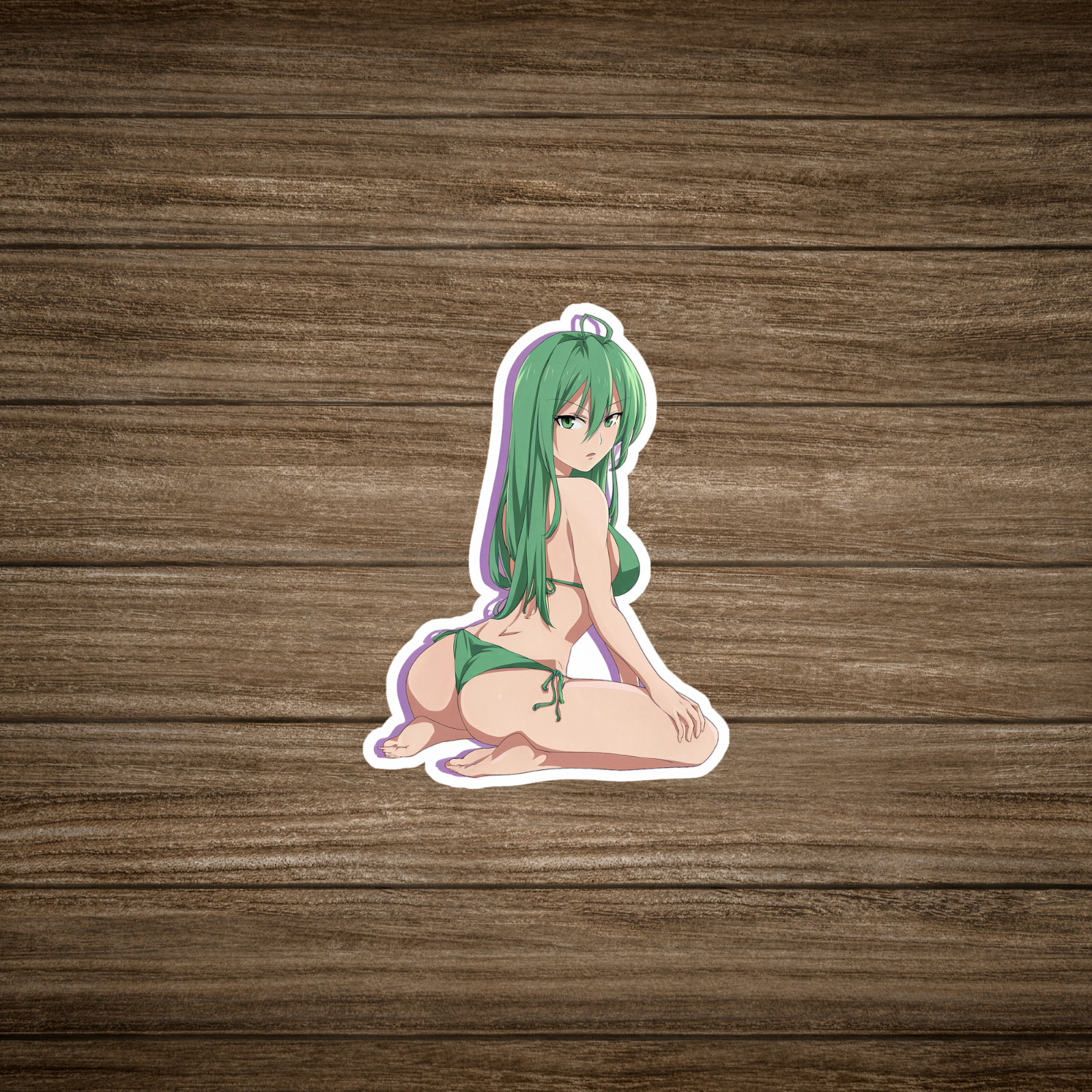 Anime Green-Haired Bikini Girl Sticker – Cute Manga Waifu Decal #2804