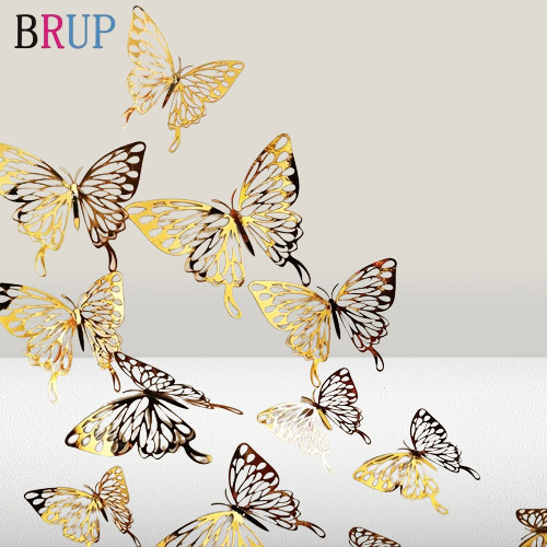 12pcs/ lot New 3D Hello Garden Silver Butterfly Wall Stikar Art Home Decorations