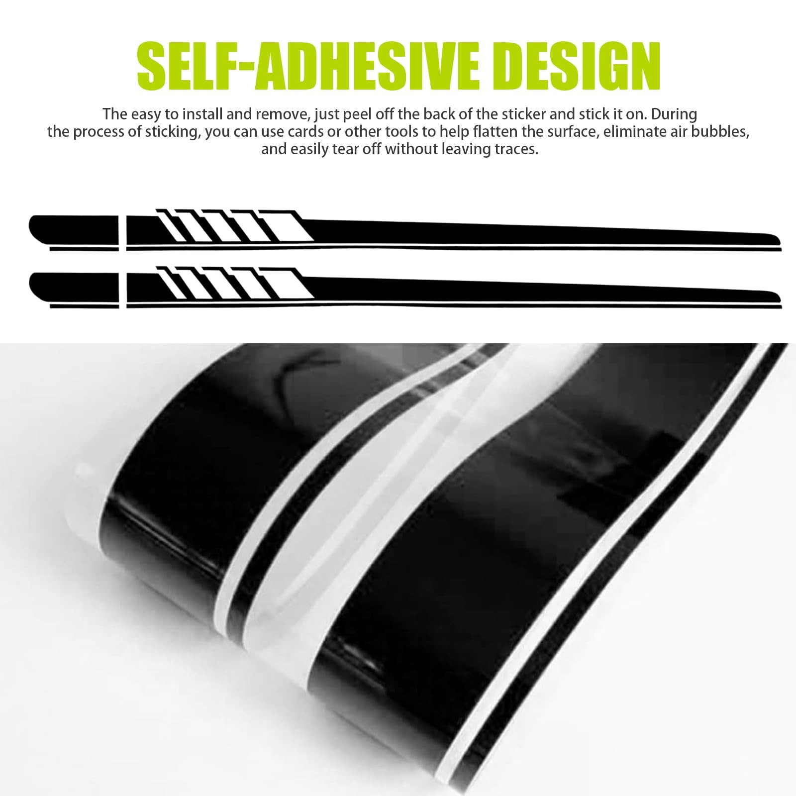 2Pcs Black Car Side Skirt Decals 88.58" Long Stripe Stickers Universal