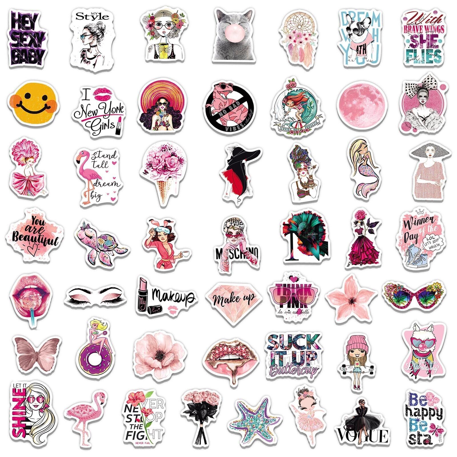 FASHION VOGUE Aesthetic VINYL Stickers~Water Bottle Waterproof Pink Decals