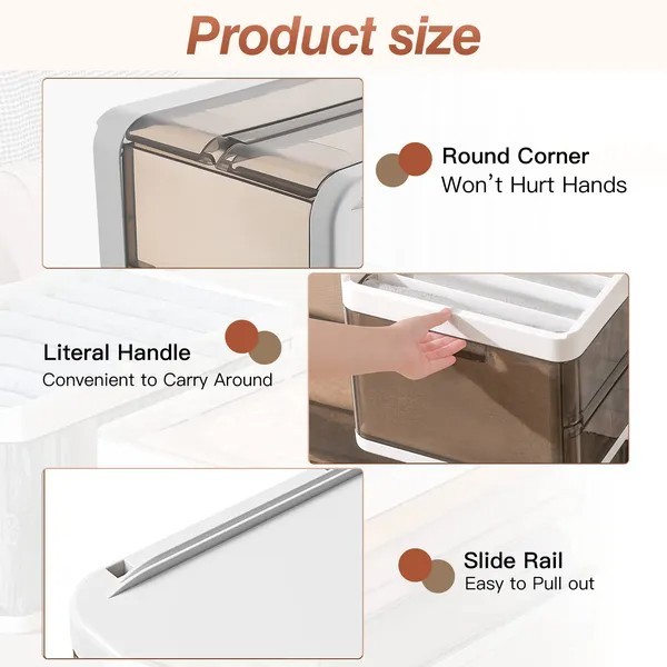 3 Pack Foldable Storage Bin with Lid Stackable Plastic Closet Organizer
