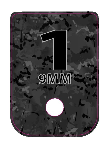 FITS GLOCK 9MM BLACK MULTI CAM BACKGROUND BLACK TEXT NUMBERED 1-6