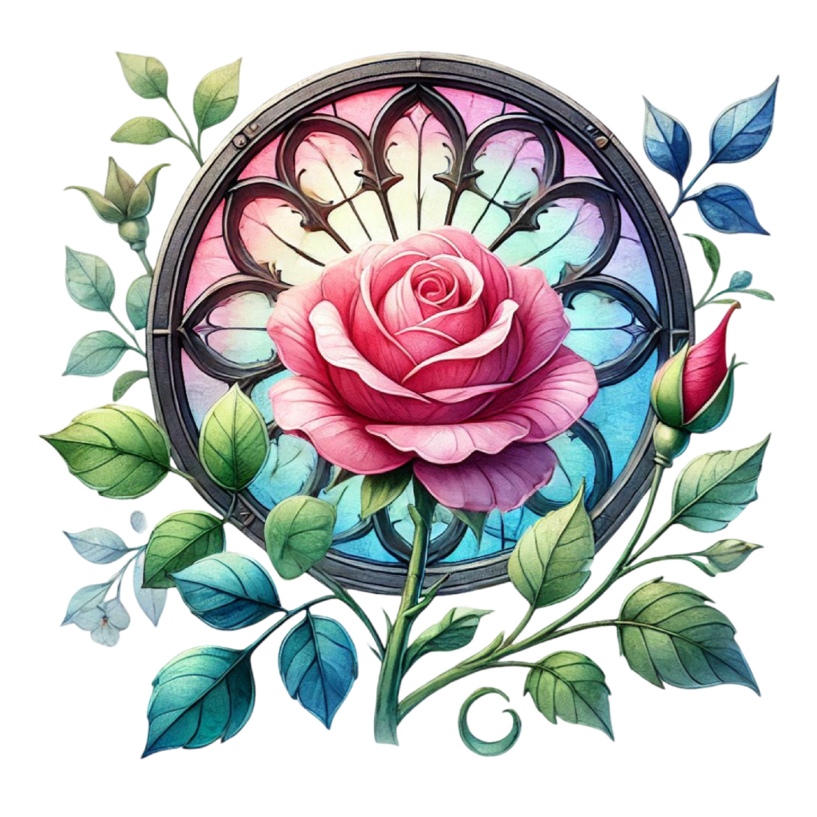 Wall Decal Sticker Roses Stained Glass Window Wall Sticker 18X18cm Large