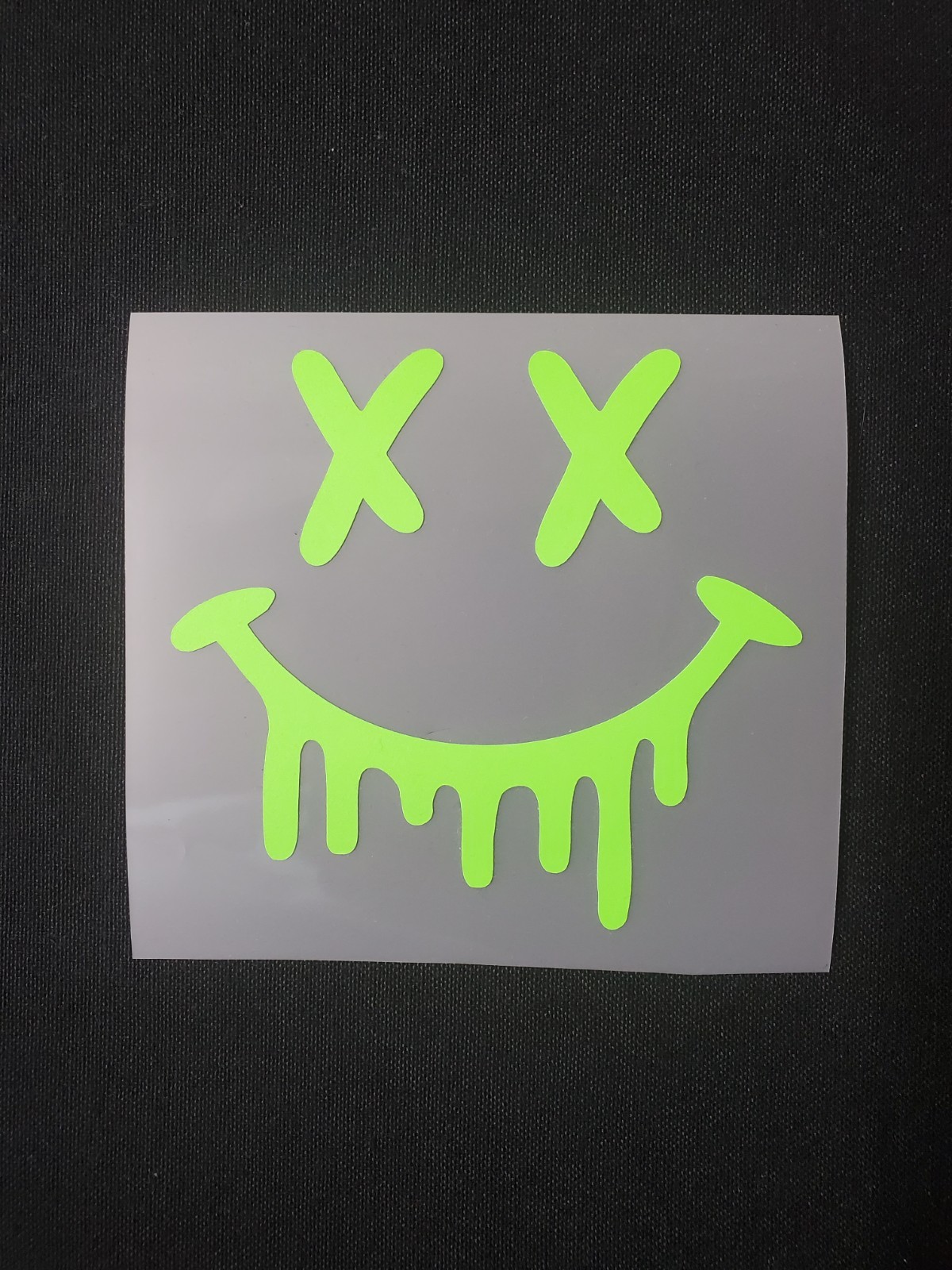 Glow In The Dark Drippy Smiley Face Vinyl Decal Medium Size Sticker Bright Green
