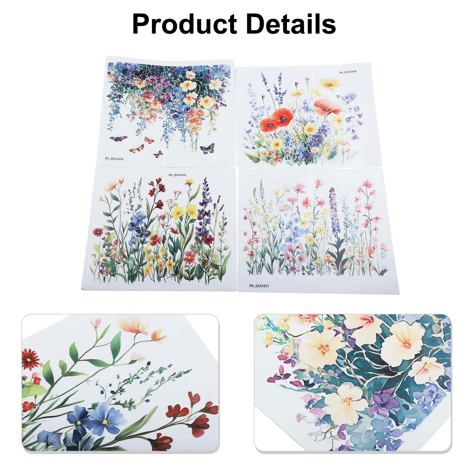 Decorative PVC Stickers for Toilet with Floral and Leaf Designs Set of 4