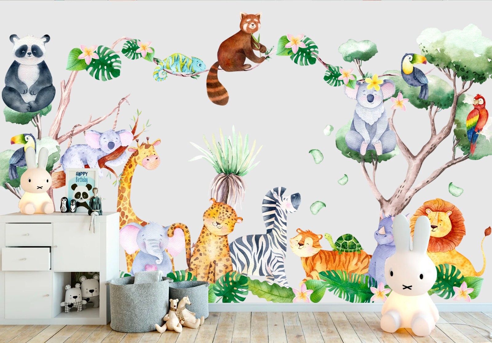 Safari African Animals Giraffe Lion Zebra Tiger Koala Jungle nursery wall decal