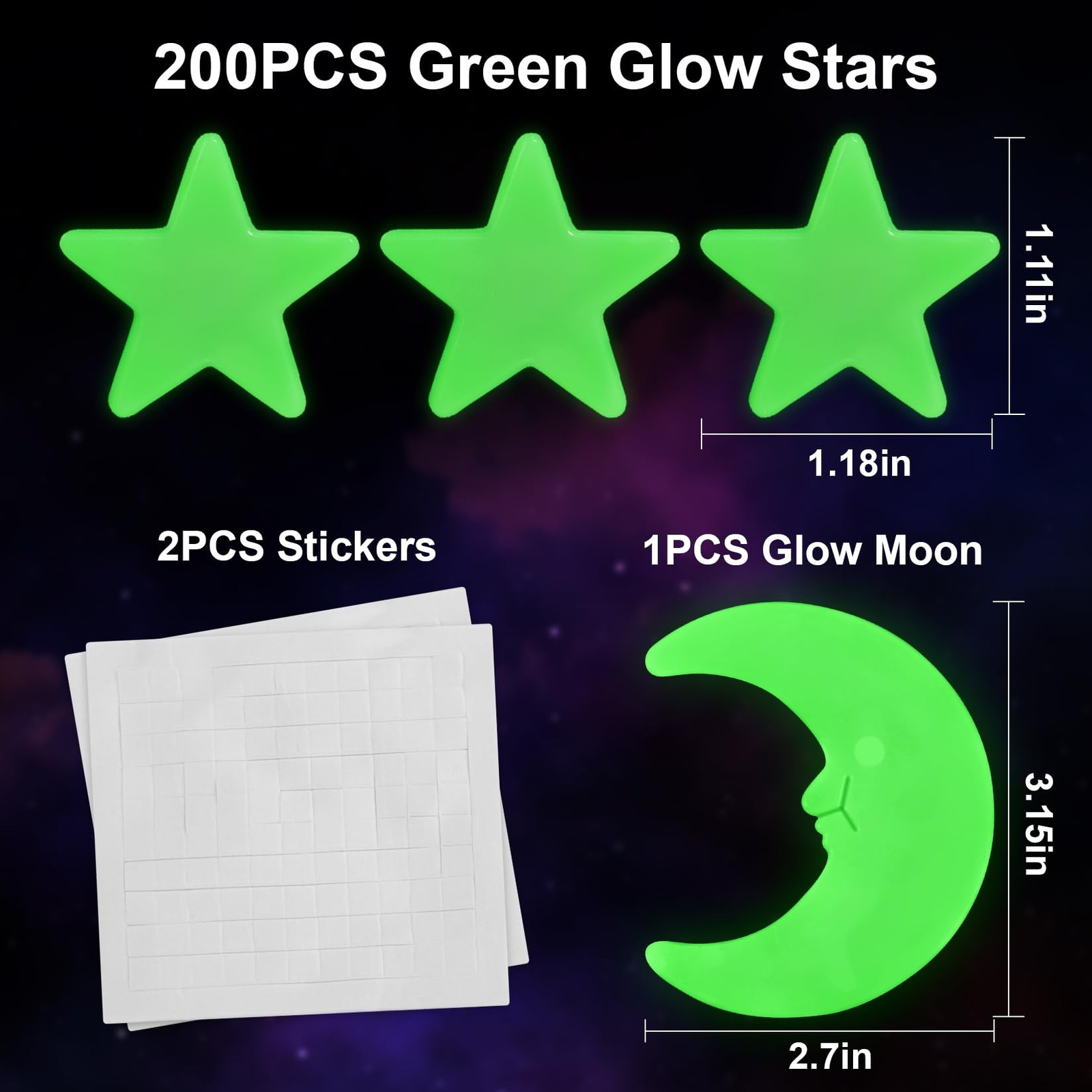 MAQIHAN 200 Glow in The Dark Stars for Ceiling – Green Glowing