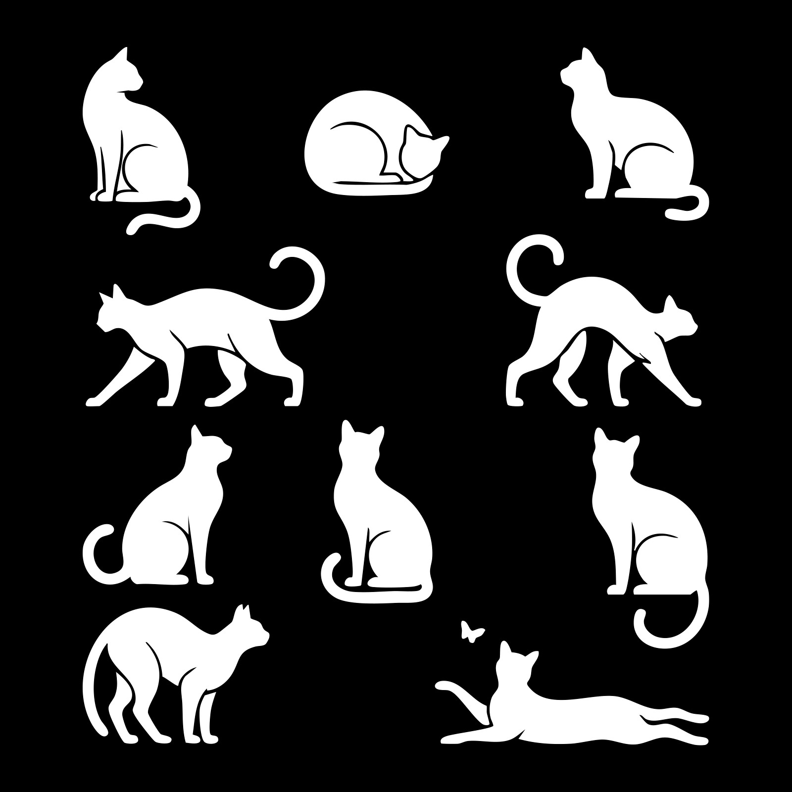 10 Cat Silhouette Vinyl Decals 2×2 Each Minimalist Set White or Black Cute Cat