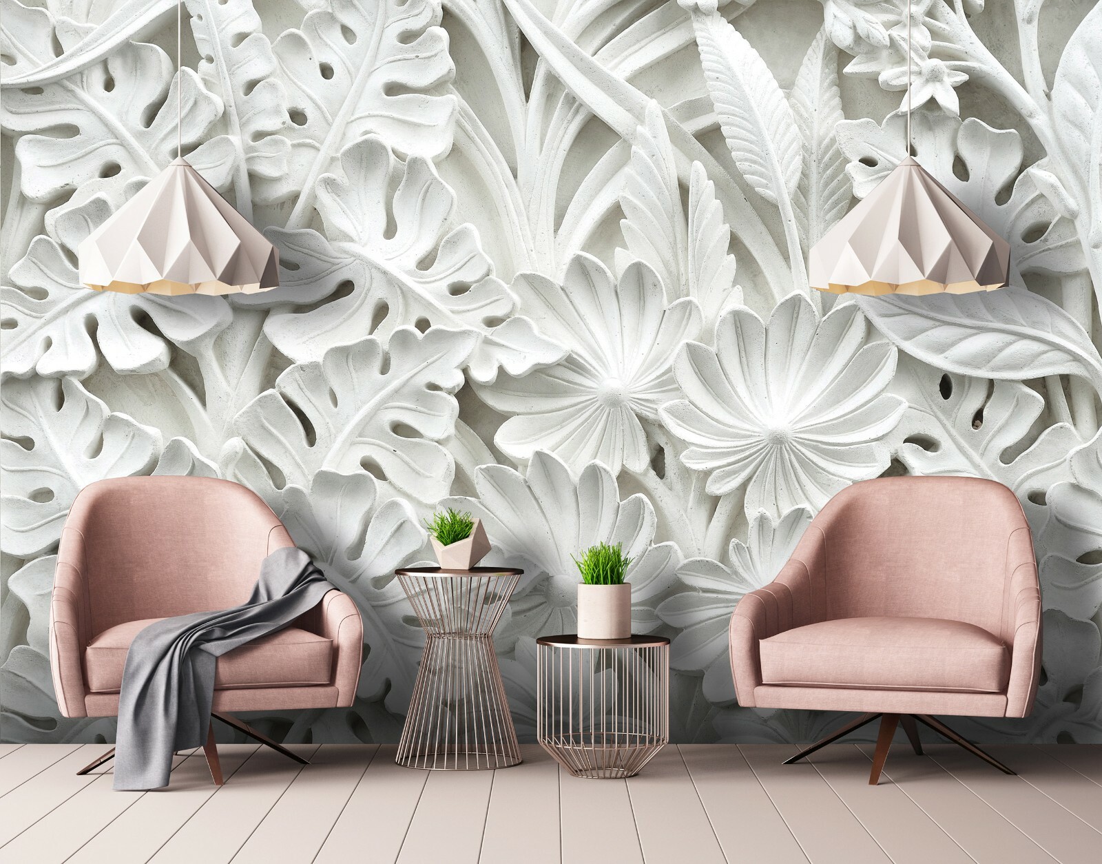 Alabaster flowers WALLPAPER huge photo mural wallpaper BEDROOM wall art