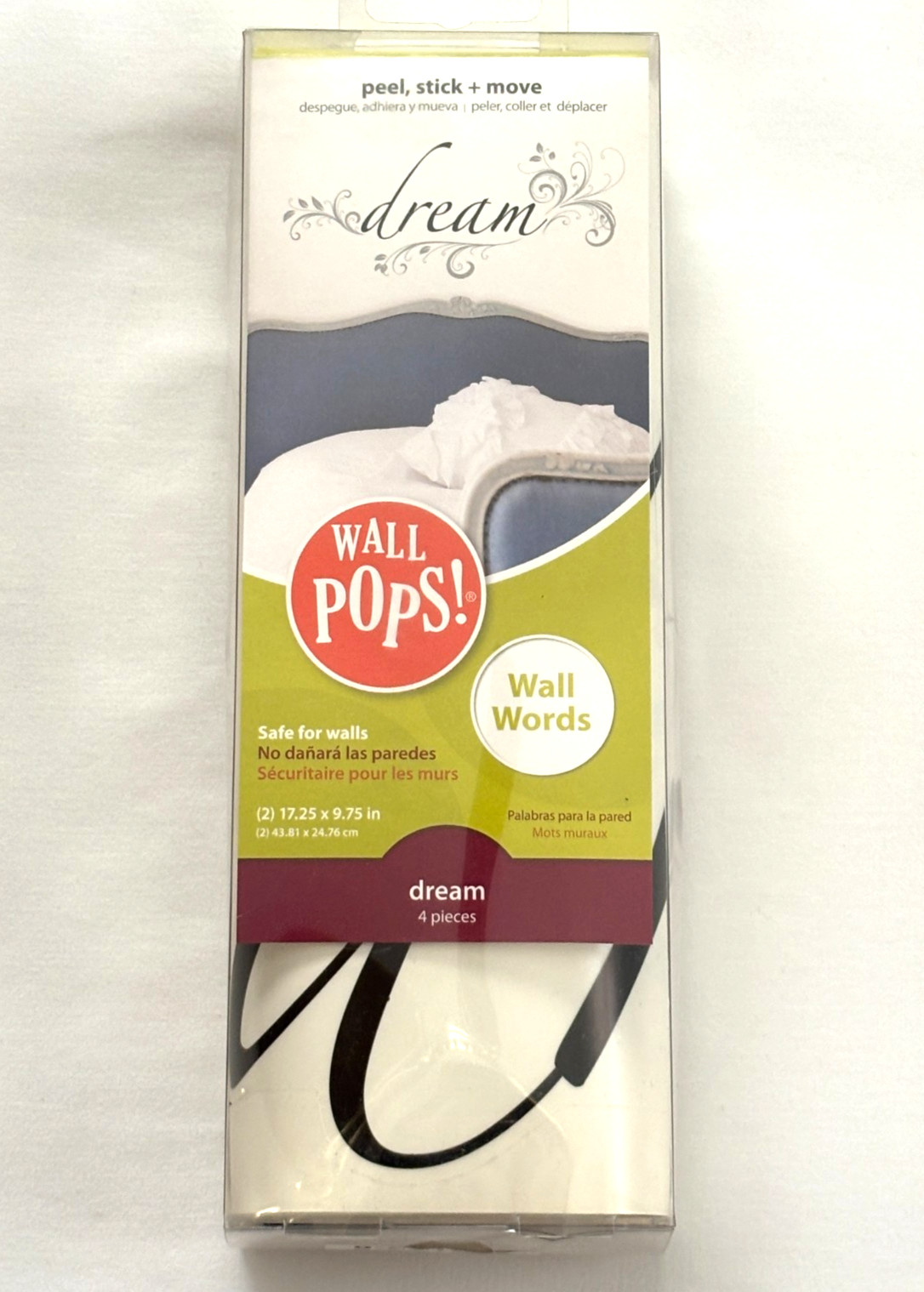 Wall Pops Wall Words "Dream" Wall Decor Peel Stick & Remove 2-Sheets 17.25 x9.75