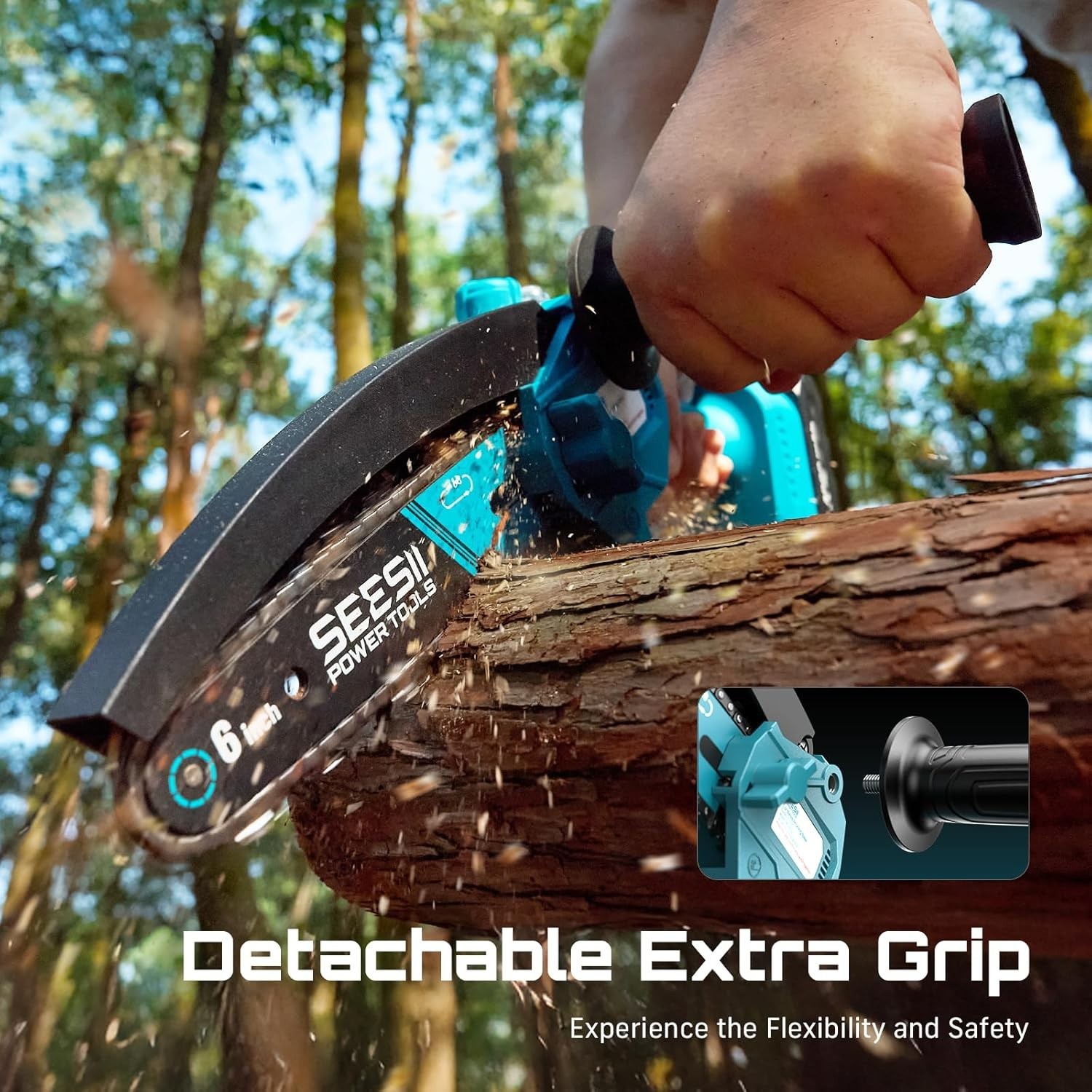 Brushless Mini Chainsaw 6 Inch, Handheld Saw with 2 * 2000 mAh Batteries, Cor…
