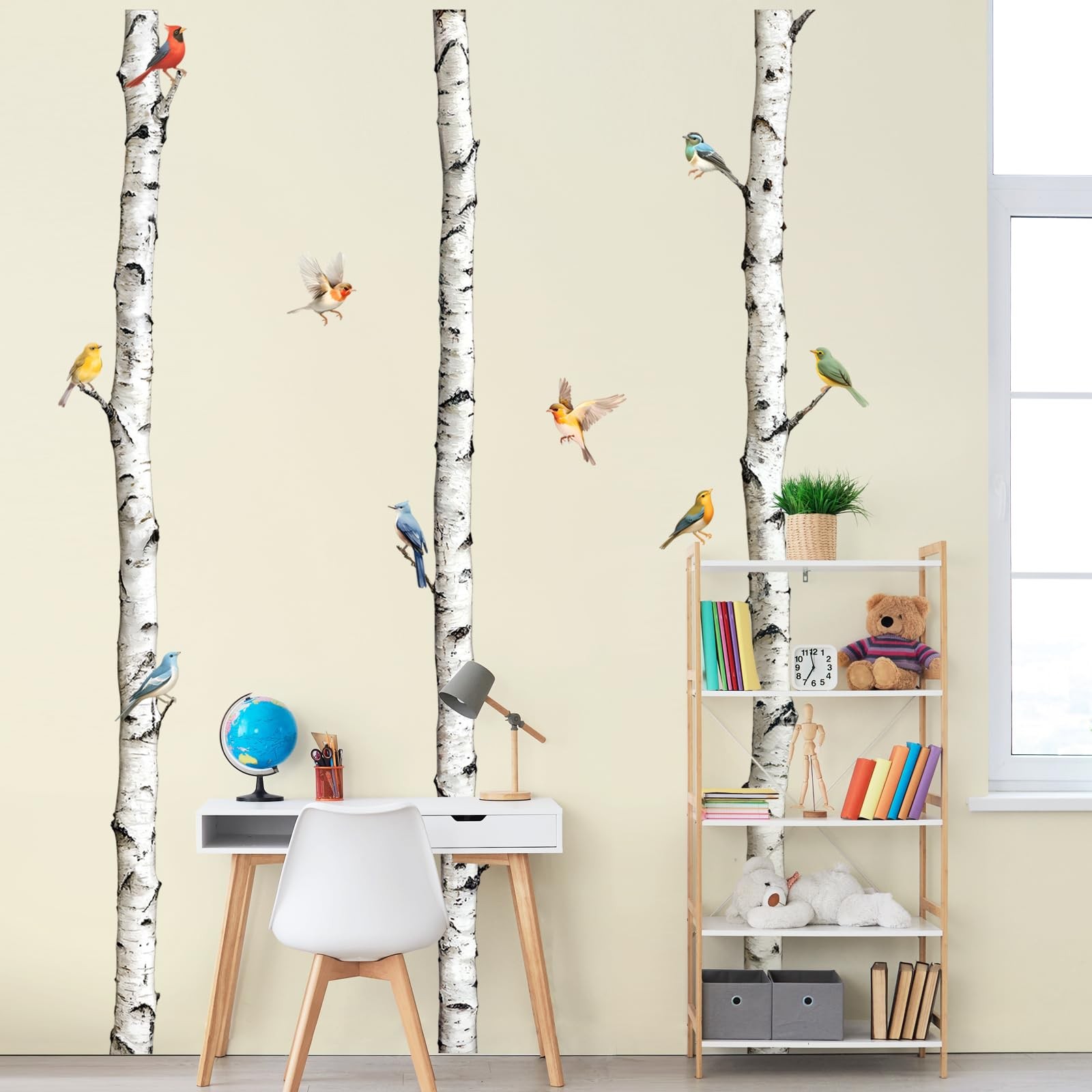 Birch Tree Wall Decal 95in White Aspen Birds Vinyl Peel Stick
