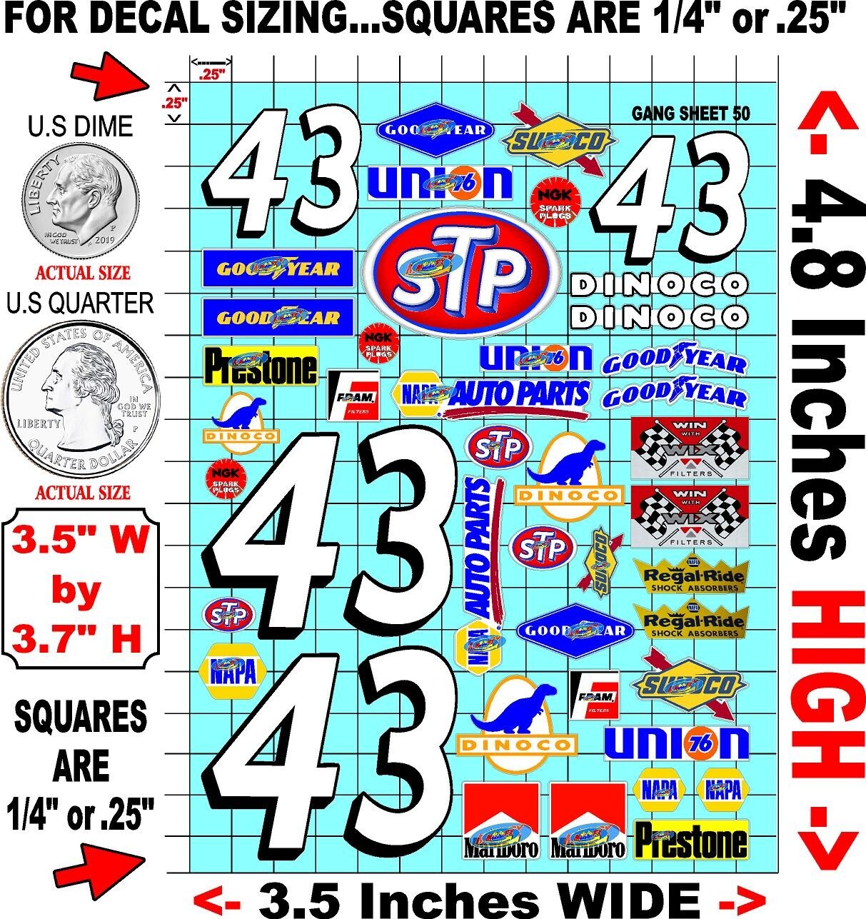 White Vinyl Sticker Sheet 50 f1petty1-R/C MODEL Decal fits 1/24-1/16 Scale CUT