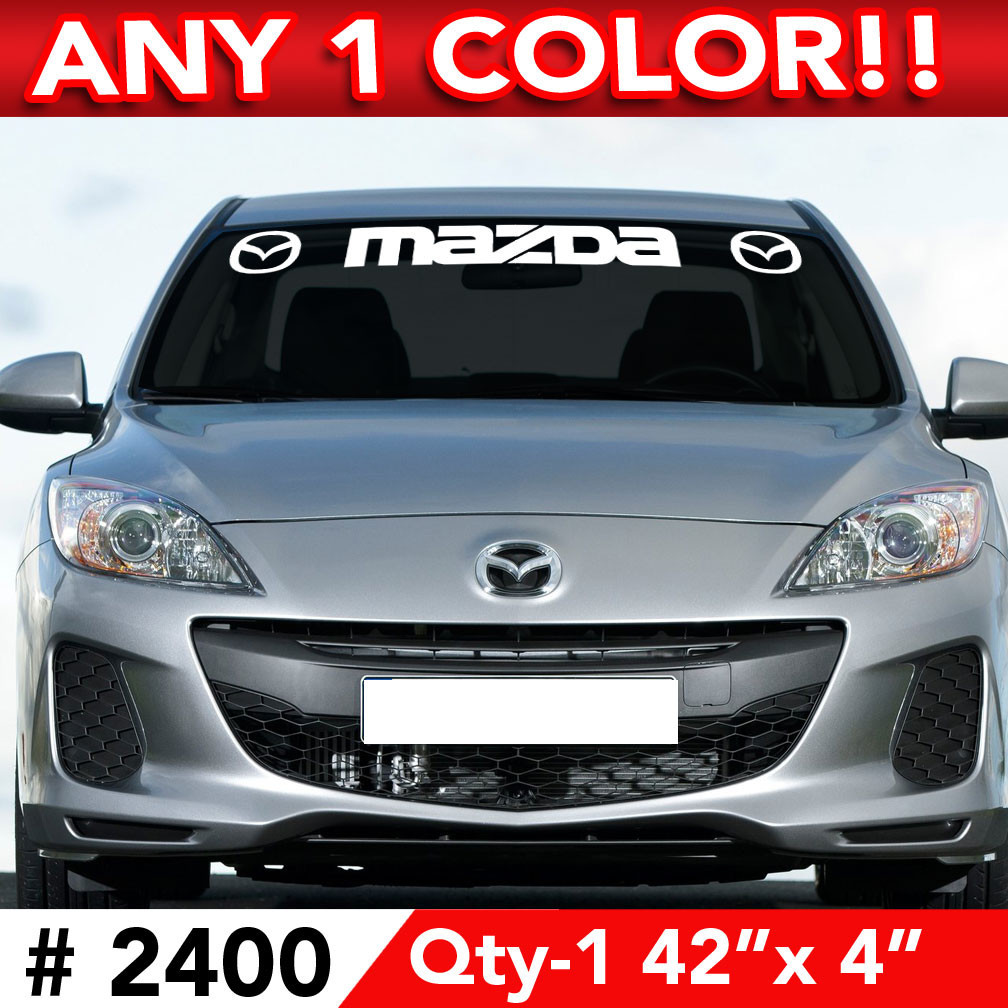 MAZDA TEXT w/LOGOS WINDSHIELD DECAL STICKER 42"w x 4"h in Any 1 Color