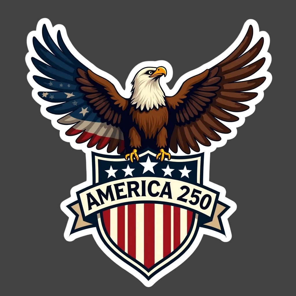 America 250 Sticker Vinyl Decal Eagle Crest Patriotic USA Shield Design