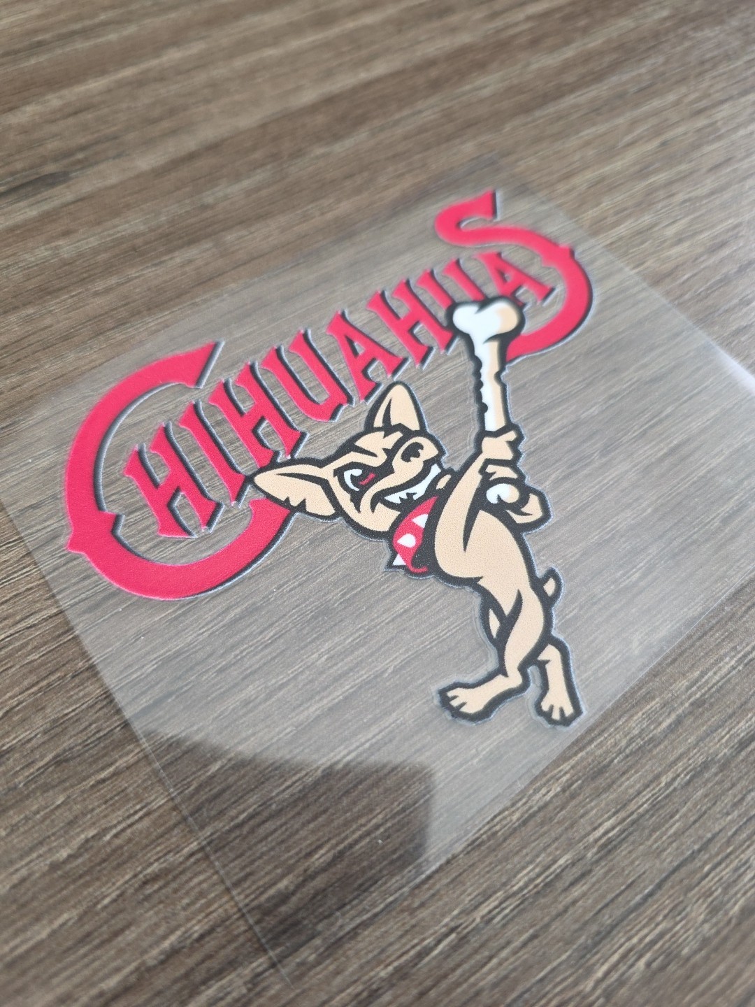 El Paso Chihuahuas With Bone Raised UV DTF Sticker Decal In Full Color 4in X 3in
