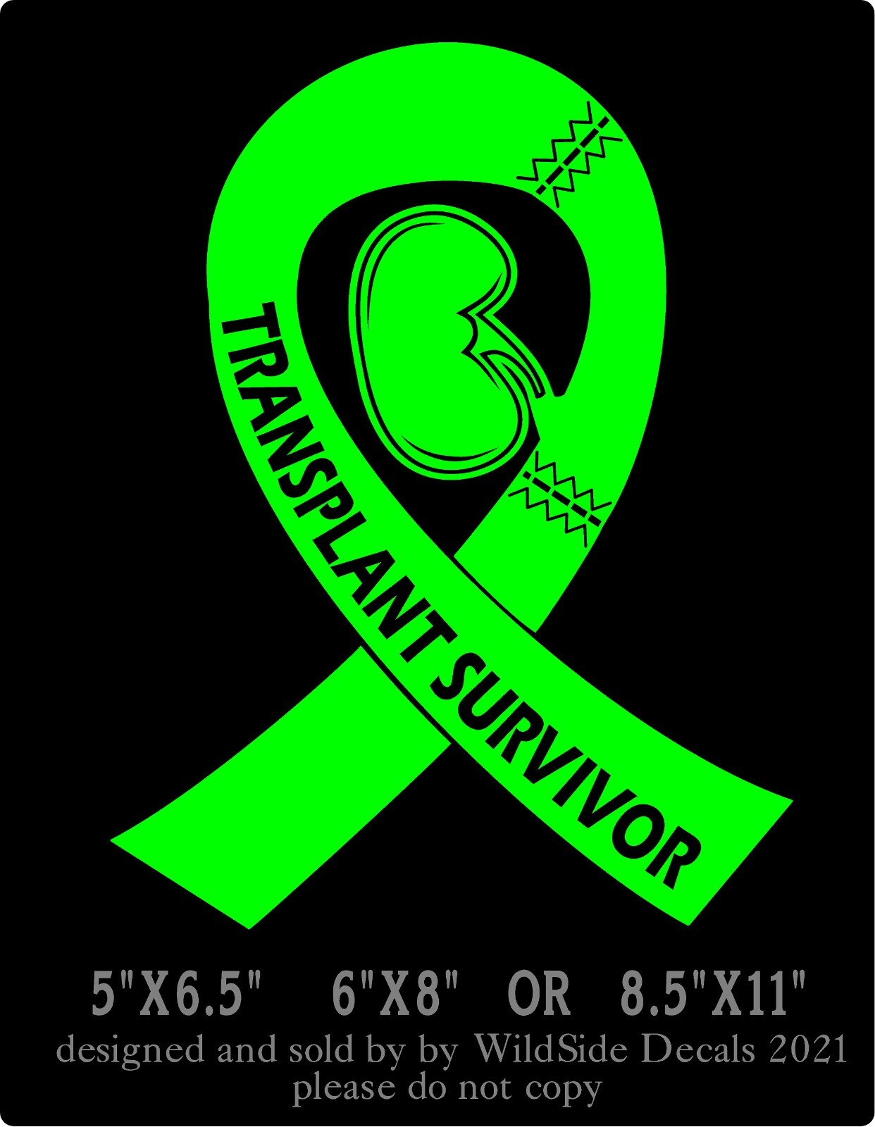 Kidney Transplant Survivor Decal Memorial Ribbon Vinyl Car Truck Laptop Sticker