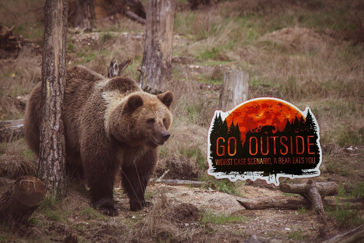 Mountain Forest Adventure Sticker Go Outside Worst Case – A Bear Eats You 4 Inch