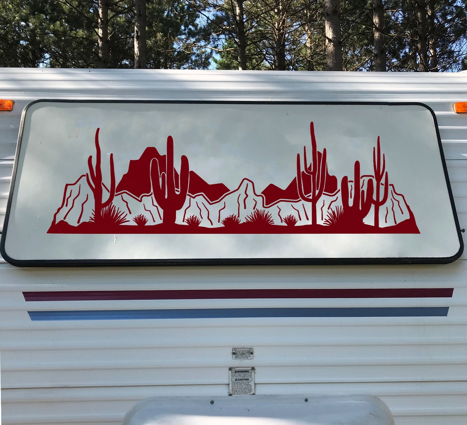 Desert Cactus Mountain Scene V2 Vinyl Decal – RV Camper Graphics Travel Trailer