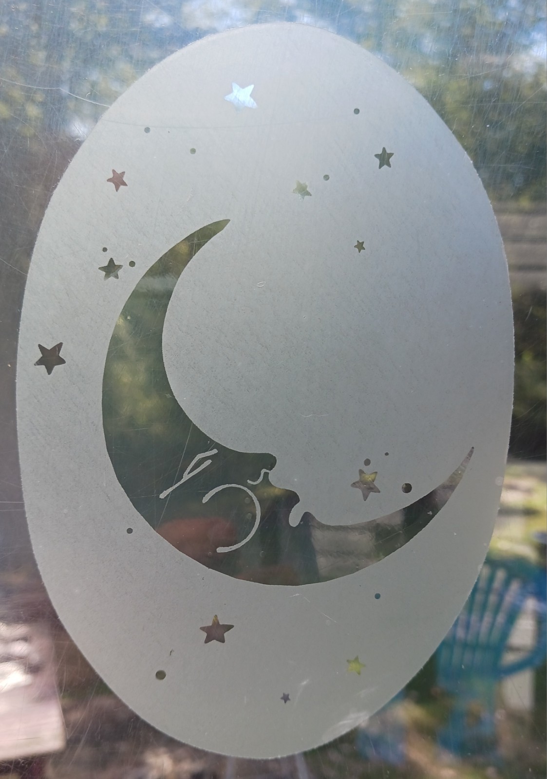 MOON & STARS 8" X 12" OVAL Etched Glass Look Cling Removable & Reusable 36